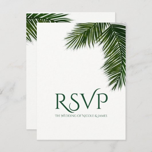 Tropische palmboom Leaf Elegant Party Weddenschap Uitnodiging Briefkaart (Voorkant / Achterkant)