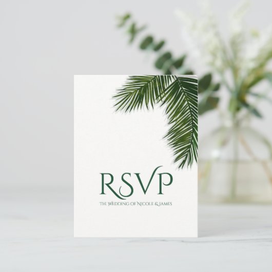 Tropische palmboom Leaf Elegant Party Weddenschap Uitnodiging Briefkaart (Staand voorkant)