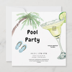 Tropische palmboom Margarita White Pool Party Kaart