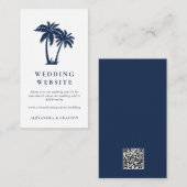Tropische palmboom Marine Blauw Bruiloft Website Informatiekaartje (Voorkant / Achterkant)