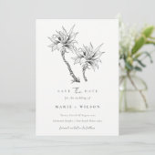 Tropische palmboom marine kraft save the date bedankkaart (Staand voorkant)