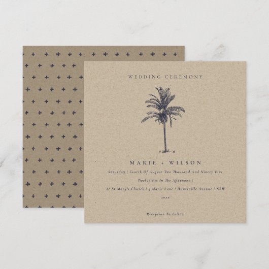 Tropische palmboom marine kraft trouwkaart bedankkaart (Voorkant / Achterkant)