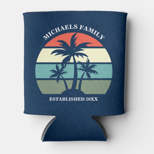 Tropische palmboom, marineblauw, zonnebloem blikjeskoeler (Voorkant)