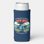 Tropische palmboom, marineblauw, zonnebloem seltzer blikjeskoeler (Seltzer Voorkant)