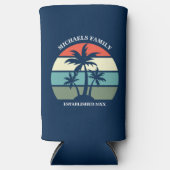 Tropische palmboom, marineblauw, zonnebloem seltzer blikjeskoeler (Voorkant)