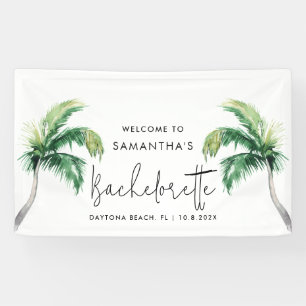 Tropische Palmboom Meisjesuitje Ontvangst Spandoek
