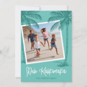 Tropische palmboom Mele Kalikimaka foto Feestdagenkaart (Voorkant)