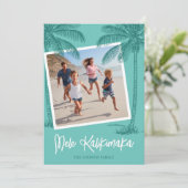 Tropische palmboom Mele Kalikimaka foto Feestdagenkaart (Staand voorkant)