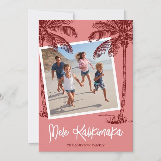 Tropische palmboom Mele Kalikimaka foto Feestdagenkaart (Voorkant)