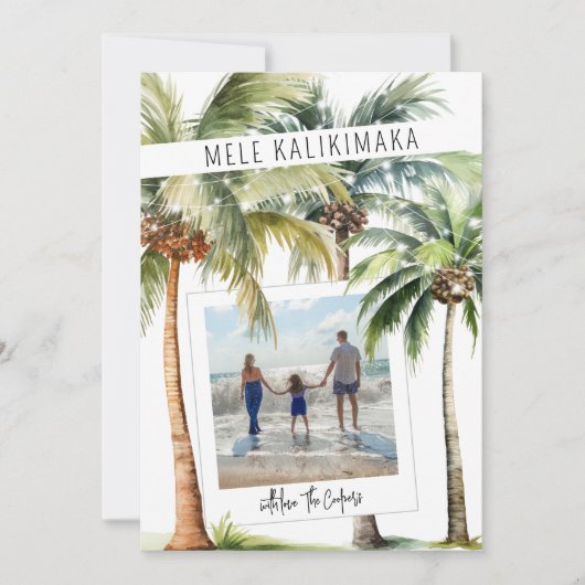 Tropische Palmboom Mele kalikimaka Kerstmis Feestdagenkaart (Voorkant)