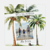 Tropische Palmboom Mele kalikimaka Kerstmis Metalen Ornament (Achterkant)