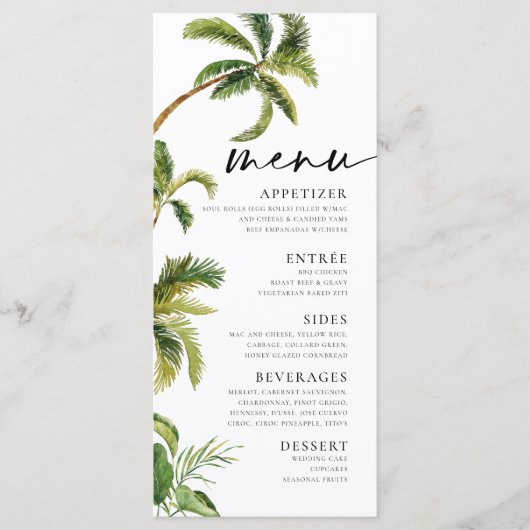 Tropische Palmboom Menu (Voorkant)