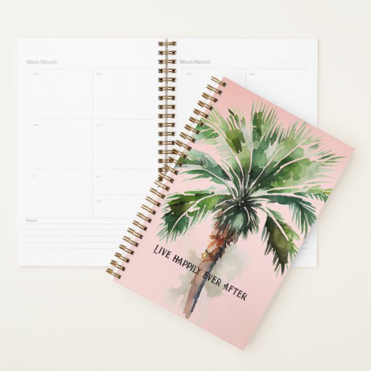 Tropische palmboom met blindroze planner (Display)