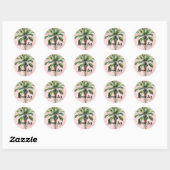 Tropische palmboom met blindroze ronde sticker (Vel)