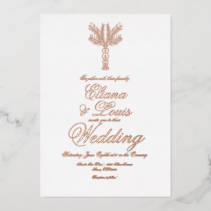 Tropische palmboom met hand getekende bruiloft gep folie uitnodiging