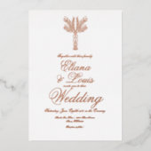 Tropische palmboom met hand getekende bruiloft gep folie uitnodiging (Voorkant)