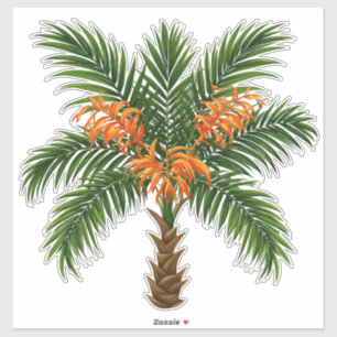Tropische palmboom met heldere oranje bloemen sticker