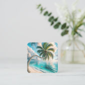 Tropische palmboom met schommel vierkante visitekaartje (Staand voorkant)