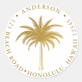 Tropische palmboom Modern Gold Return-adres Ronde Sticker