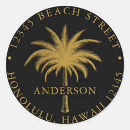 Tropische palmboom Modern Gold Return-adres Ronde Sticker