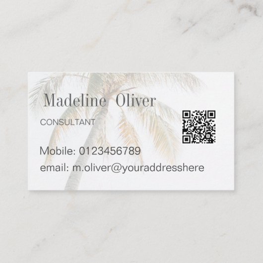 Tropische palmboom moderne QR-code Visitekaartje (Achterkant)