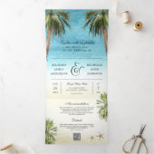 Tropische Palmboom Moderne Strand QR Code Trouwen Drieluik Uitnodiging (Binnen)
