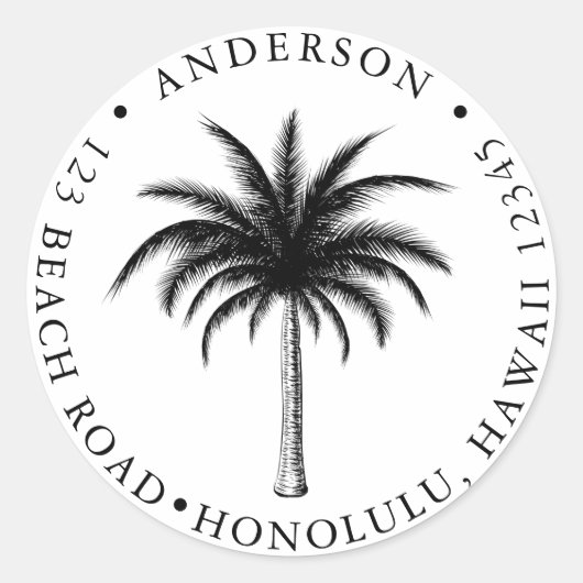 Tropische palmboom Moderne terugkeer adres Klassie Ronde Sticker (Voorkant)