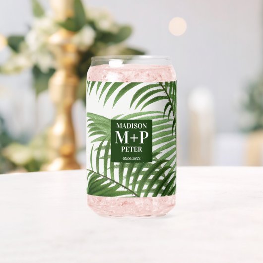 Tropische palmboom monogram bruiloft cadeau blikvorm glas (Insitu (Huwelijk))