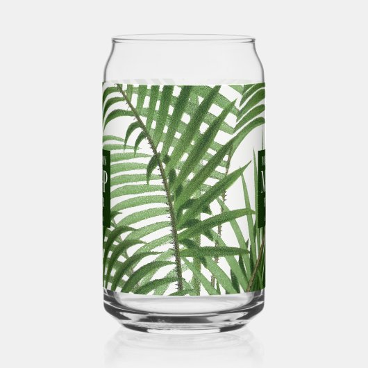 Tropische palmboom monogram bruiloft cadeau blikvorm glas (Links)