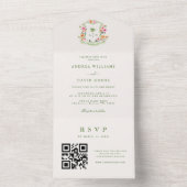 Tropische Palmboom Monogram QR Code Strand Huwelij All In One Uitnodiging (Binnen)