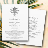 Tropische palmboom Monogram trouwroute Programmakaart