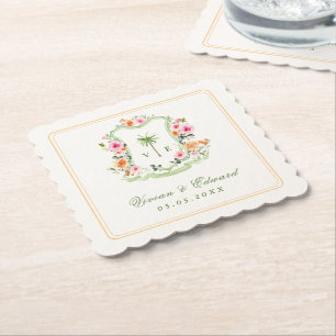 Tropische Palmboom Monogram Zomer Strand Huwelijk Kartonnen Onderzetters