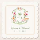 Tropische Palmboom Monogram Zomer Strand Huwelijk Kartonnen Onderzetters (Voorkant)