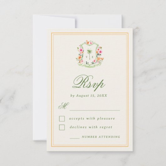 Tropische Palmboom Monogram Zomer Strand Huwelijk RSVP Kaartje (Voorkant)