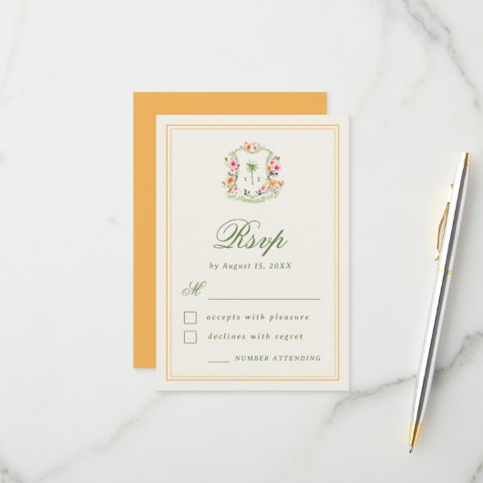 Tropische Palmboom Monogram Zomer Strand Huwelijk RSVP Kaartje (Voorkant / Achterkant in situ)