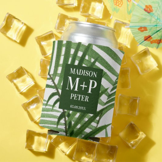 Tropische palmboom Monogrammed Wedding Album Blikjeskoeler (Insitu Zomer)