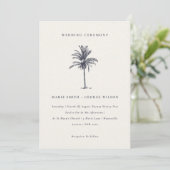Tropische palmboom Navy Kraft Wedding Invite Bedankkaart (Staand voorkant)