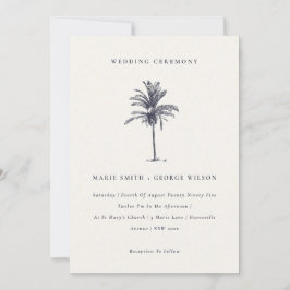 Tropische palmboom Navy Kraft Wedding Invite Bedankkaart