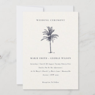 Tropische palmboom Navy Kraft Wedding Invite Bedankkaart