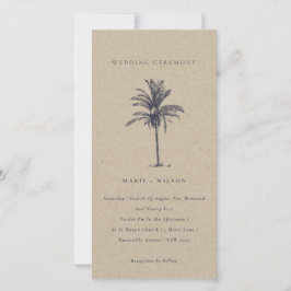 Tropische palmboom Navy Kraft Wedding Invite Bedankkaart