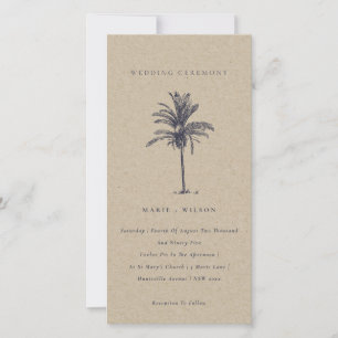 Tropische palmboom Navy Kraft Wedding Invite Bedankkaart