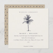 Tropische palmboom Navy Kraft Wedding Invite Bedankkaart (Voorkant / Achterkant)