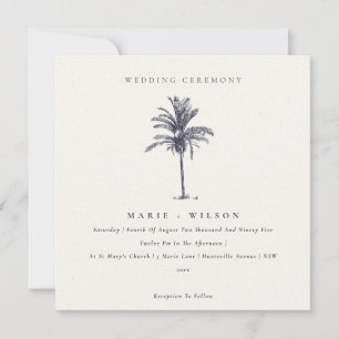 Tropische palmboom Navy Kraft Wedding Invite Bedankkaart