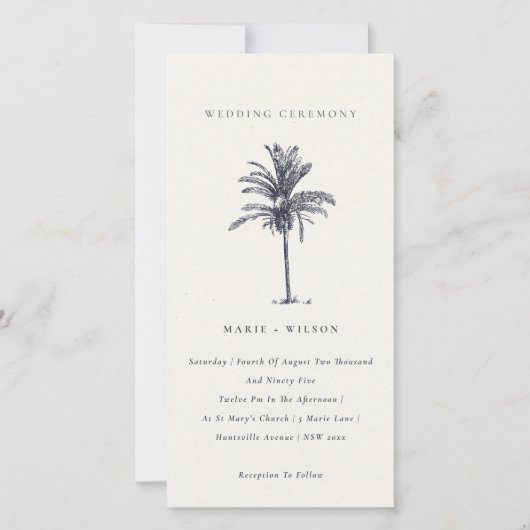 Tropische palmboom Navy Kraft Wedding Invite Bedankkaart (Voorkant)