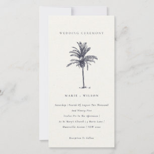 Tropische palmboom Navy Kraft Wedding Invite Bedankkaart