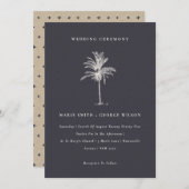 Tropische palmboom Navy Kraft Wedding Invite Bedankkaart (Voorkant / Achterkant)