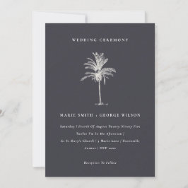 Tropische palmboom Navy Kraft Wedding Invite Bedankkaart
