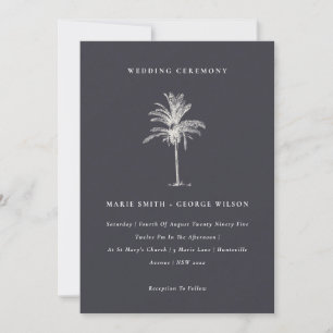 Tropische palmboom Navy Kraft Wedding Invite Bedankkaart