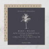 Tropische palmboom Navy Kraft Wedding Invite Bedankkaart (Voorkant / Achterkant)