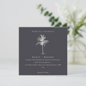 Tropische palmboom Navy Kraft Wedding Invite Bedankkaart (Staand voorkant)